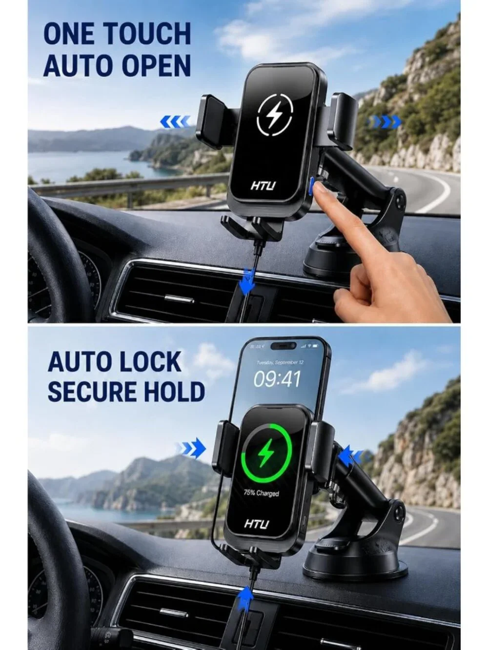 2026 Wireless Car Charger Mount - 15W Fast Charging, Auto-Clamping, Strong